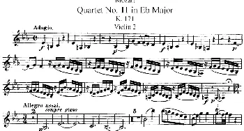 小提琴谱 | Mozart《Quartet No.11 in Eb Major,K.171》(Violin 2分谱)