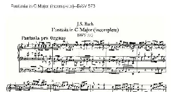 Fantasia in C Major (incomplete)--BWV 573 (管风琴谱)ohann Sebastian Bach (约翰·塞巴斯蒂安·巴赫）