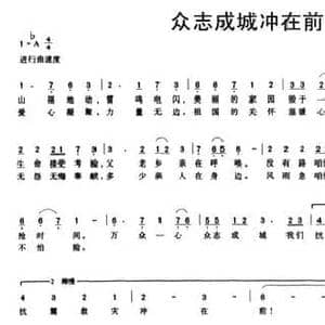 众志成城冲在前!_民歌简谱_词曲:吴大鹏 李黎 吴大鹏