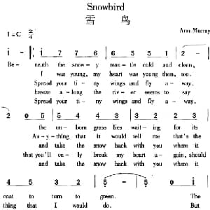 Snowbird 雪鸟_外国歌谱_词曲: Ann Murray