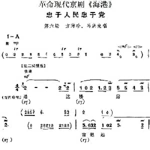 京剧谱 | 革命现代京剧 海港 主要唱段 忠于人民忠于党 第六场 方海珍 马洪亮唱段