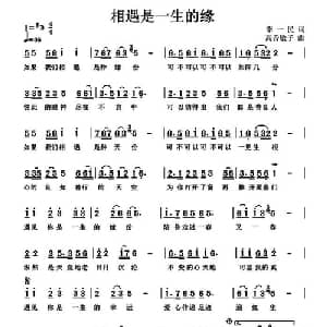 相遇是一生的缘_通俗唱法乐谱_词曲:李一民 高音敏子
