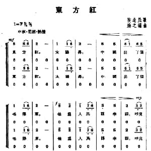 东方红_合唱歌谱_词曲: 陕北民歌 李焕之编曲