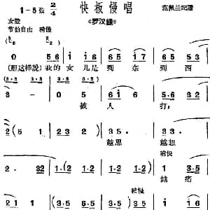 沪剧曲调 快板慢唱 选自 罗汉钱 范佩兰记谱